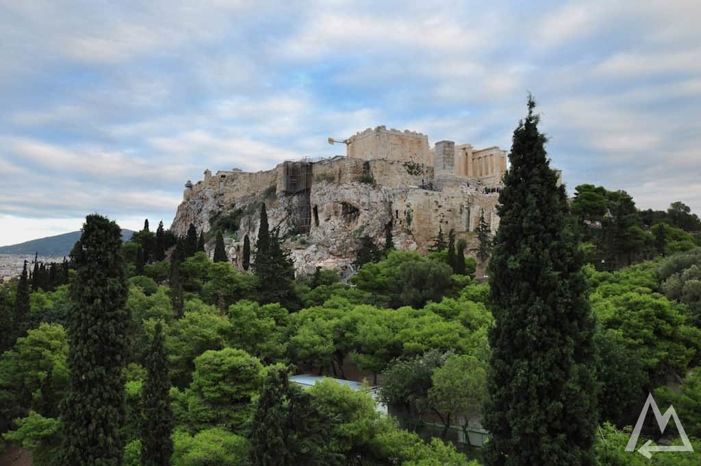 Acropolis on the hill, picture from lower observation point in Greece