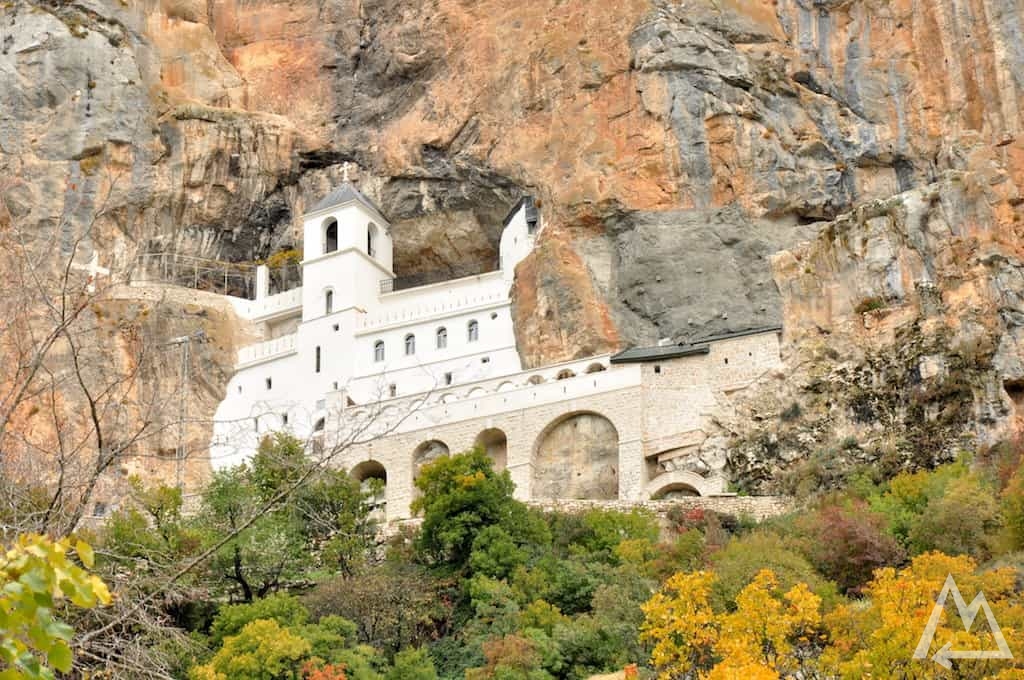 monastery built into a mountain wall, one man made in Montenegro